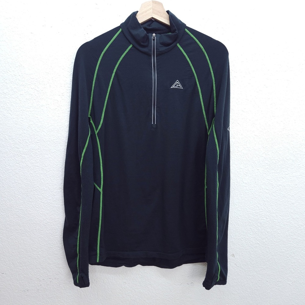 MENS Icebreaker 200 Lightweight Merino Wool 1/4 Zip Shirt Top Dark Green Large